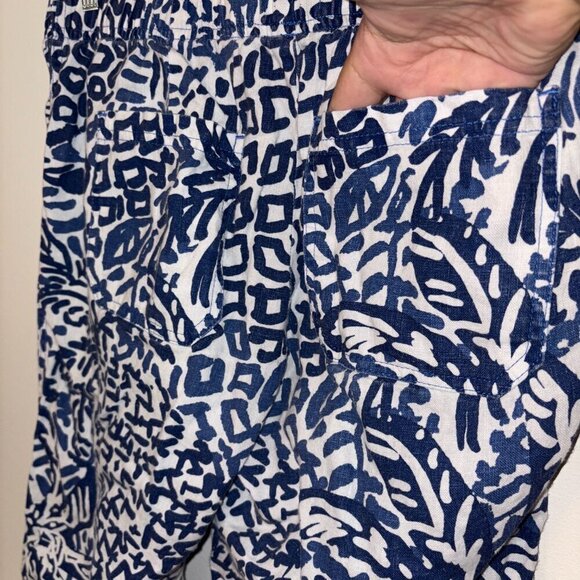 Lilly Pulitzer Women's S Aden Linen Pant Blue White Home Slice Beach Tassel - Picture 11 of 12
